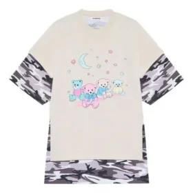 SS21 Retro-T-Shirt mit kurzen Ärmeln, doppellagig, weiß 641584TJVI19013