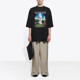 SS21 Retro-T-Shirt mit Leinwandbindung, groß, kurzärmelig, Unisex, schwarz 641614TJVH61000