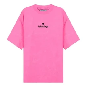 SS21 T-Shirt mit Stickerei und Rundhalsausschnitt, rosa, 641532TJVA95764