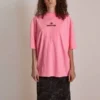 SS21 T-Shirt mit Stickerei und Rundhalsausschnitt, rosa, 641532TJVA95764