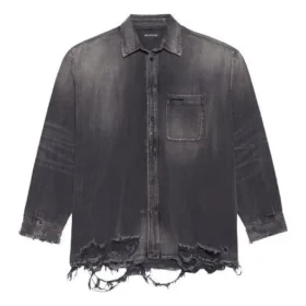 SS21 Zerrissenes Denim-Hemd für Herren, Schwarz 657610TBP191090