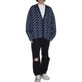Strickjacke mit Allover-Logo „Blue White“ 736248T32338502
