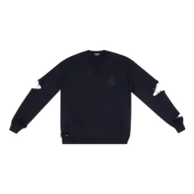 Strickpullover mit V-Ausschnitt und Destroyed-Optik „Navy“ 696091T16420414 Strickpullover mit V-Ausschnitt und Destroyed-Optik „Navy“ 696091T16420414
