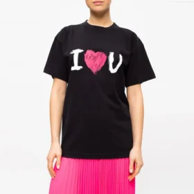 T-Shirt mit „I Love U“-Aufdruck, kurzärmelig, schwarz 612965TJVL51070