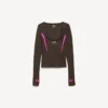 Tailliertes Langarm-Techwear-Oberteil für Damen in Khaki-Braun/Neon-Pink