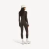 Tailliertes Langarm-Techwear-Oberteil für Damen in Khaki-Braun/Neon-Pink