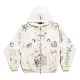 Tat Zip-up-Hoodie mit mittlerer Passform „Off White Black“ 770939TQVK13307