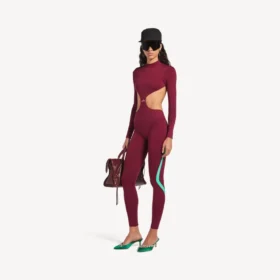 Techwear-Bodysuit für Damen mit Cut-outs in Burgunderrot/Aqua
