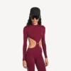 Techwear-Bodysuit für Damen mit Cut-outs in Burgunderrot/Aqua