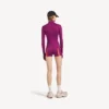 Techwear-Bodysuit für Damen mit kurzen Ärmeln in Violett/Orange