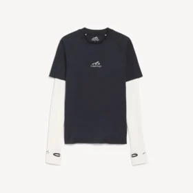 Techwear-Langarm-T-Shirt für Herren in Marineblau/Weiß