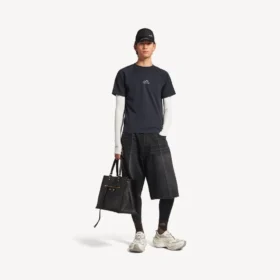 Techwear-Langarm-T-Shirt für Herren in Marineblau/Weiß