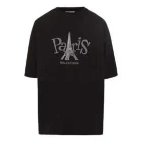 Unisex-T-Shirt mit Paris-Aufdruck, Rundhalsausschnitt, schwarz 594599TGV661000 Unisex-T-Shirt mit Paris-Aufdruck, Rundhalsausschnitt, schwarz 594599TGV661000