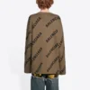 Wollpullover mit Rundhalsausschnitt und durchgehendem Logo „Hellbraun“ 657401T32002900