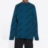 Wollpullover mit Rundhalsausschnitt und durchgehendem Logo „Petrol Blue“ 657400T15672470